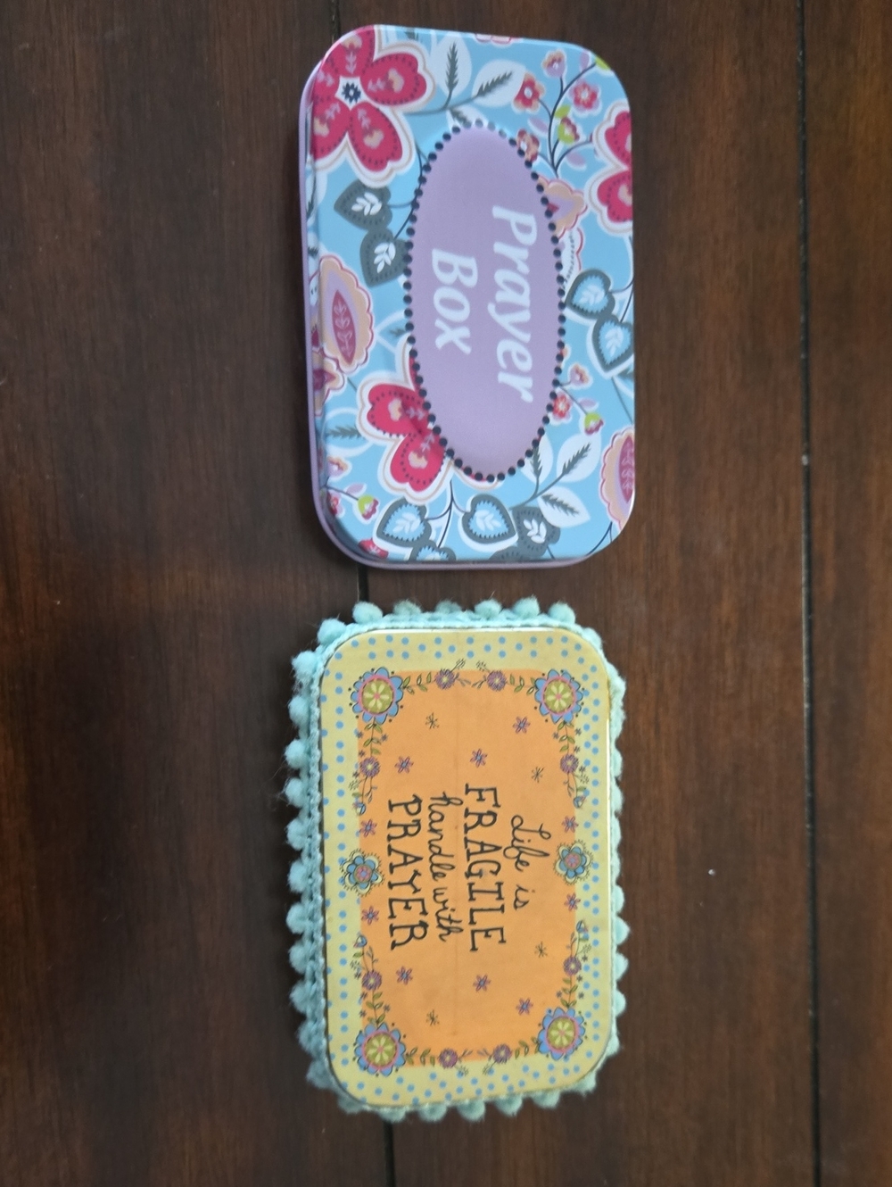 Set 2 Metal Prayer Boxes Decorative Prayer Tin Set - Floral Pink & Yellow